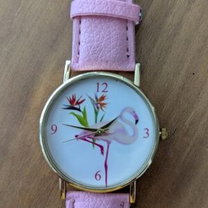 Pink Flamingo Watch with Gold Accents